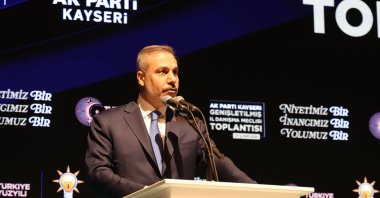 Foreign Minister Hakan Fidan speaks at an event in Kayseri, central Türkiye, Feb. 27, 2026. (DHA Photo) 