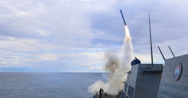 The U.S. Navy Arleigh Burke-class guided-missile destroyer USS Thomas Hudner fires a Tomahawk land attack missile in support of Operation Epic Fury attack on Iran from an undisclosed location, March 1, 2026. (Reuters Photo)