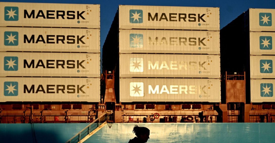 Containers of the Danish shipping and logistics company Maersk stand on a vessel, Copenhagen, Denmark, Sept. 14, 2023. (AFP Photo)