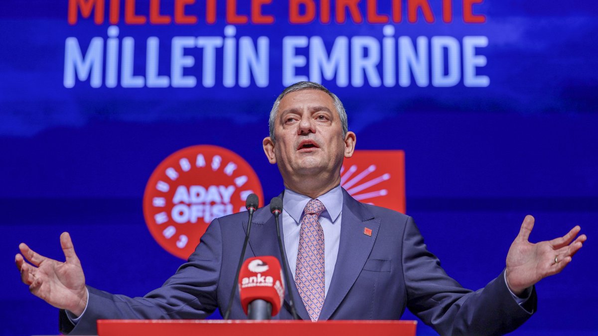The CHP leader Özgür Özel speaks at the event at CHP headquarters, Ankara, Türkiye, March 2, 2026. (AA Photo)