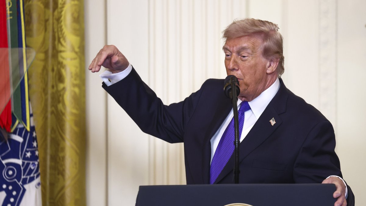 U.S. President Donald Trump delivers remarks during a ceremony to award the medal of honor to three U.S. Army service members at the White House in Washington, DC, U.S., March 2, 2026. (EPA Photo)