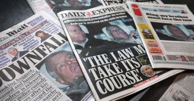British newspaper front pages following the arrest of Andrew Mountbatten-Windsor, Liverpool, Britain, Feb. 20, 2026. (EPA Photo)