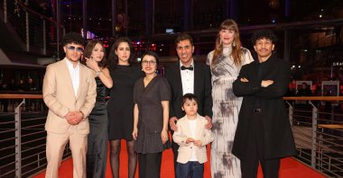 (3rd L-R) Laila Mahmudi, Shahrbanoo Sadat, Anwar Hashimi, Liam Hussaini, Katja Adomeit and guesta attend the "No Good Men" Premiere &amp; Opening Red Carpet premiere during the 76th Berlinale International Film Festival Berlin, Berlin, Germany, Feb. 12, 2026. (Getty Images Photo)