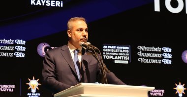Foreign Minister Hakan Fidan speaks at an event, Kayseri, central Türkiye, Feb. 27, 2026. (DHA Photo)