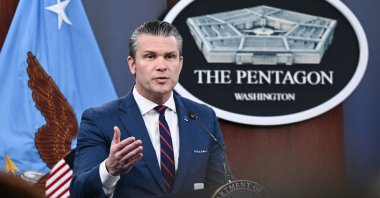 U.S. Defense Secretary Pete Hegseth speaks during a press conference on US military action in Iran, at the Pentagon in Washington, D.C., U.S., March 2, 2026. (AFP Photo)