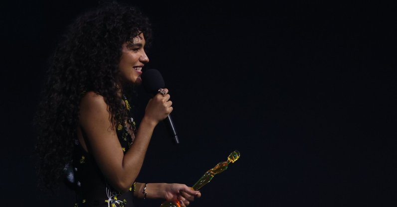 Olivia Dean with her award for Artist of the Year during the 2026 BRIT Awards live show at the Co-op Live Arena, Manchester, U.K., Feb. 28, 2026. (EPA Photo)
