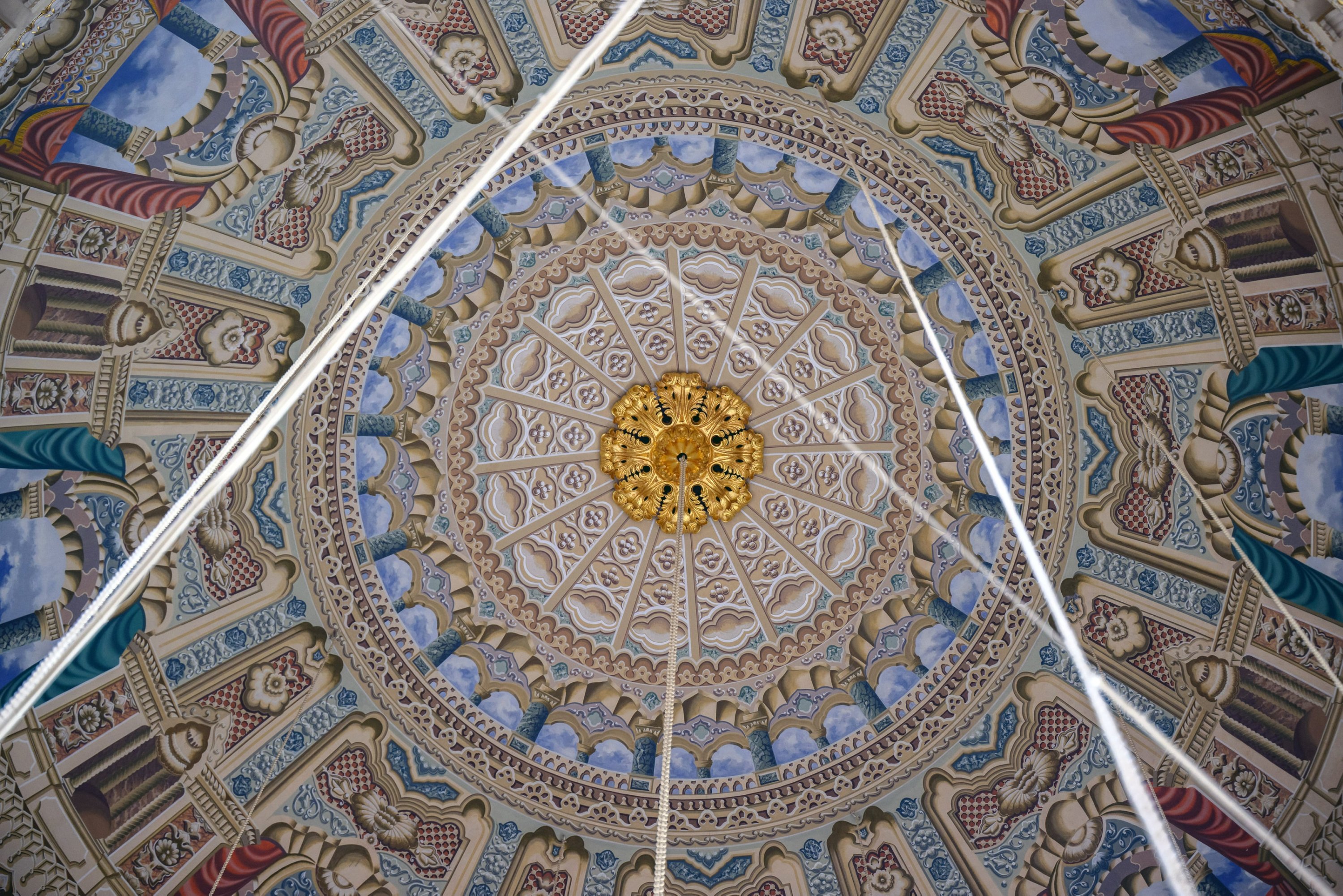 An interior view shows dome artwork at the Büyük Mecidiye Mosque, Istanbul, Türkiye, Feb. 25, 2026. (AA Photo)