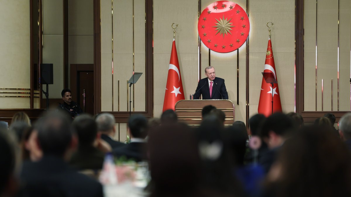 President Recep Tayyip Erdoğan gives a speech at an iftar program, Ankara, Türkiye, Feb. 26, 2026. (İHA Photo)