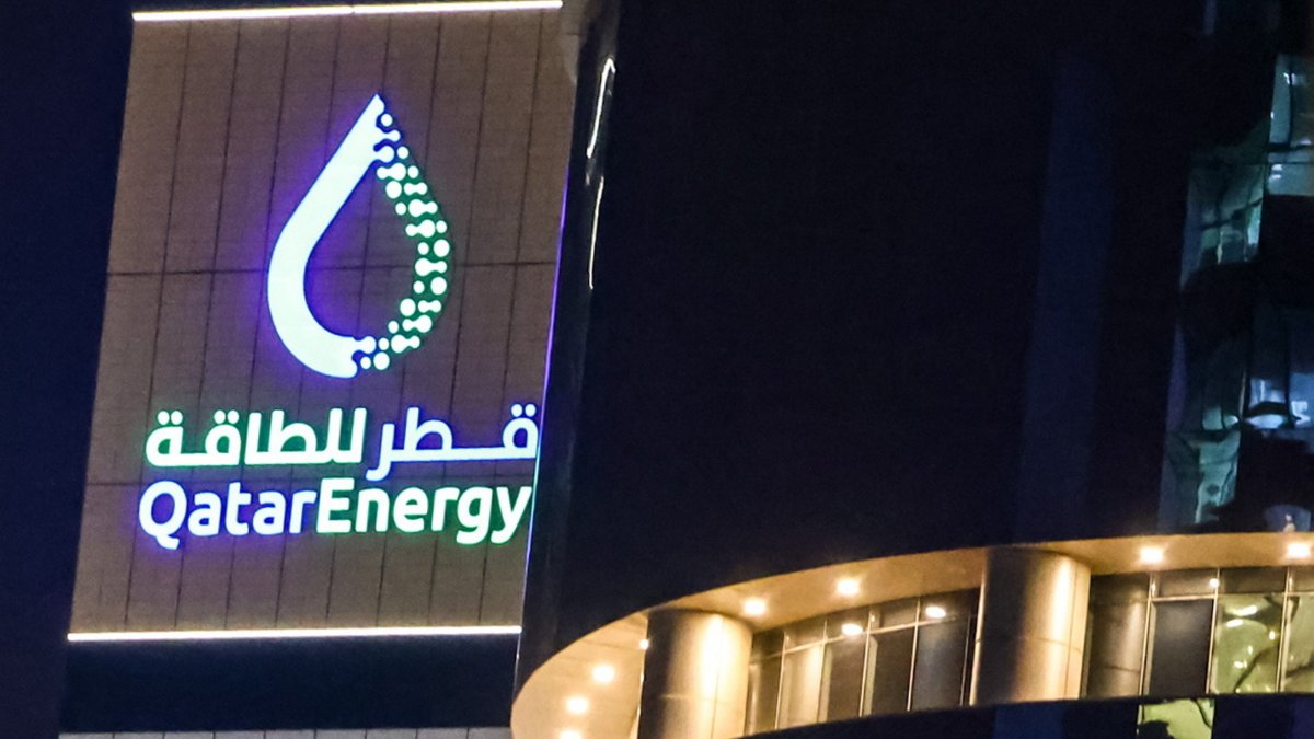 The logo of QatarEnergy is seen in Doha, Qatar, Feb. 26, 2026. (EPA Photo)