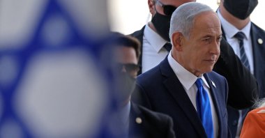 Israeli Prime Minister Benjamin Netanyahu arrives to receive his Indian counterpart, Narendra Modi, at Ben Gurion Airport, near Tel Aviv, Israel, Feb. 25, 2026. (AFP Photo)