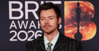 British singer Harry Styles poses on the red carpet during the 2026 BRIT Awards ceremony at the Co-op Live Arena, Manchester, U.K., Feb. 28, 2026. (EPA Photo)