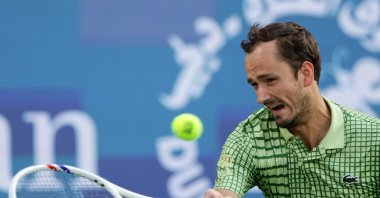 Russia's Daniil Medvedev in action during his Men's Singles semi-final match against Felix Auger-Aliassime of Canada at the Dubai Tennis ATP Championships 2026, Dubai, UAE, Feb. 27, 2026. (EPA Photo)