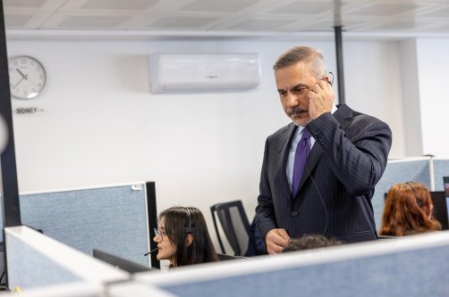 Foreign Minister Hakan Fidan visits the consulate call center in Ankara, March 3, 2026. (AA Photo)