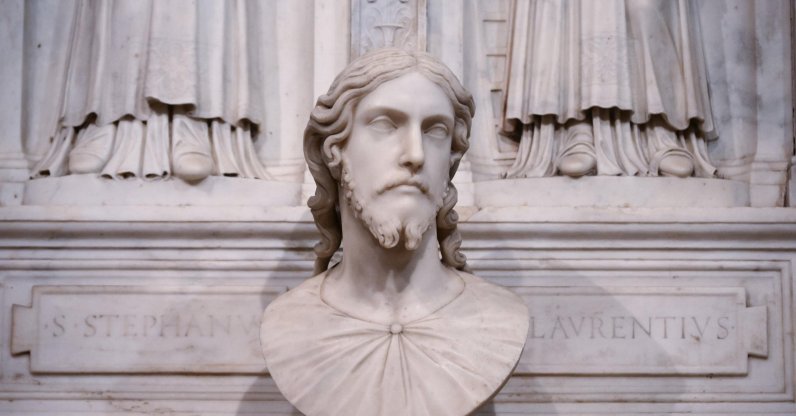 The sculptural bust of Christ the Savior, which has been present for centuries, until now anonymous, was attributed to Italian Renaissance sculptor, painter, architect, and poet Michelangelo Buonarroti thanks to the work of researcher Valentina Salerno, is on display in the Basilica of Saint Agnes Outside the Walls in Rome, Italy, March 4, 2026. (EPA Photo)