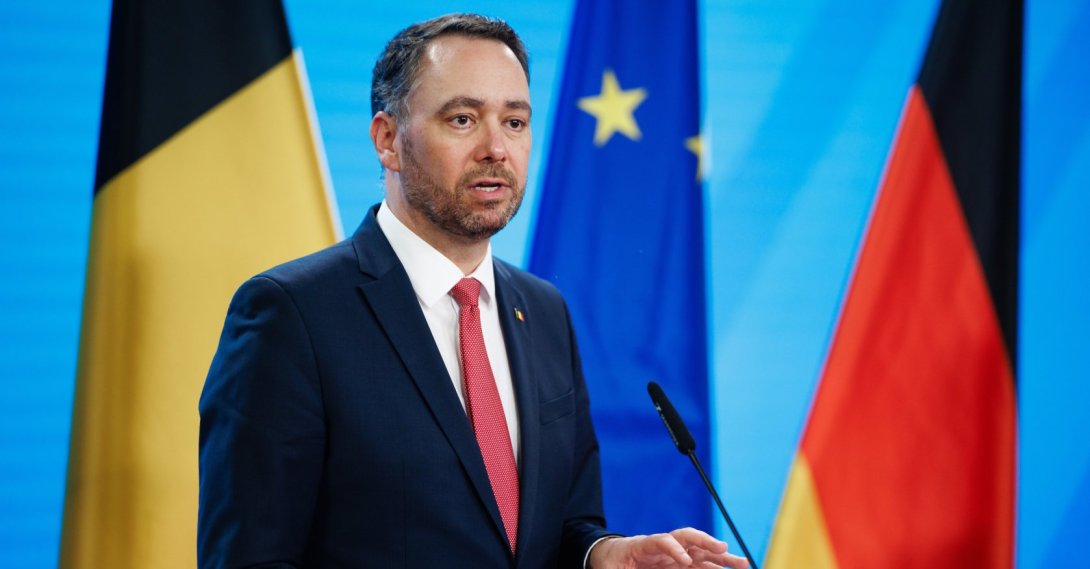 Belgian Foreign Minister Maxime Prevot gestures during a joint press conference with the German foreign minister at the foreign ministry in Berlin, Germany, Feb. 25, 2026. (EPA Photo)