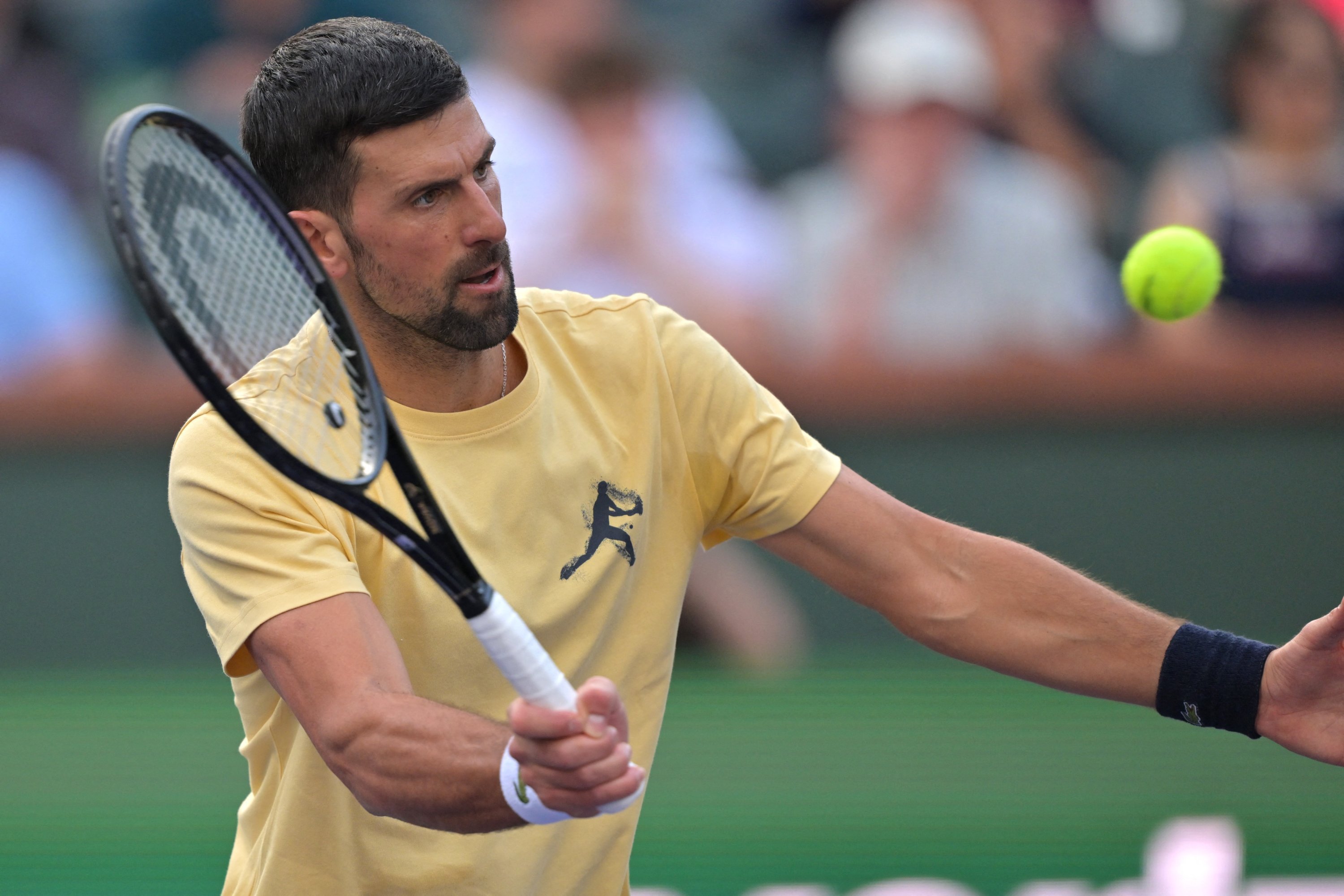 Serbia's Novak Djokovic practices ahead of the BNP Paribas Open at the Indian Wells Tennis Garden, Indian Wells, U.S., March 2, 2026. (Reuters Photo)
