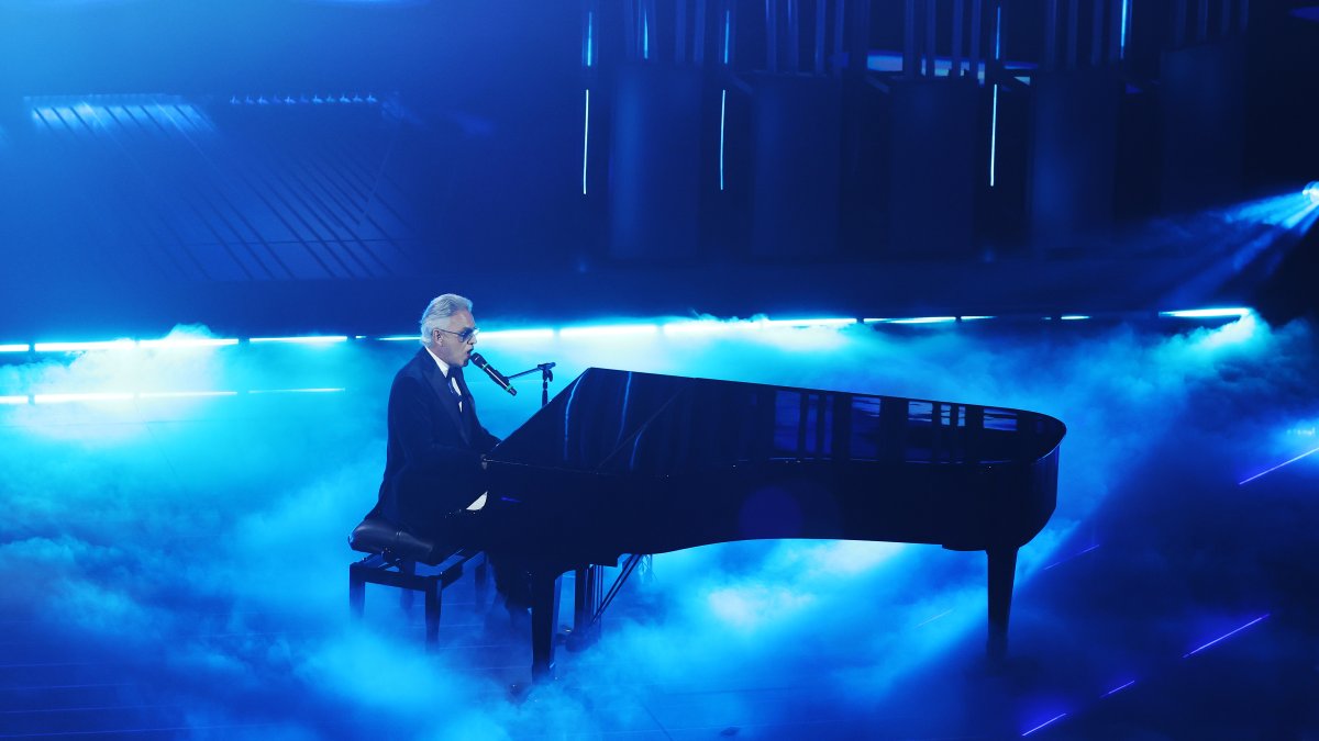 Andrea Bocelli attends the 76th Sanremo Music Festival 2026 at Teatro Ariston Sanremo, Sanremo, Italy, Feb. 28, 2026. (Getty Images Photo)