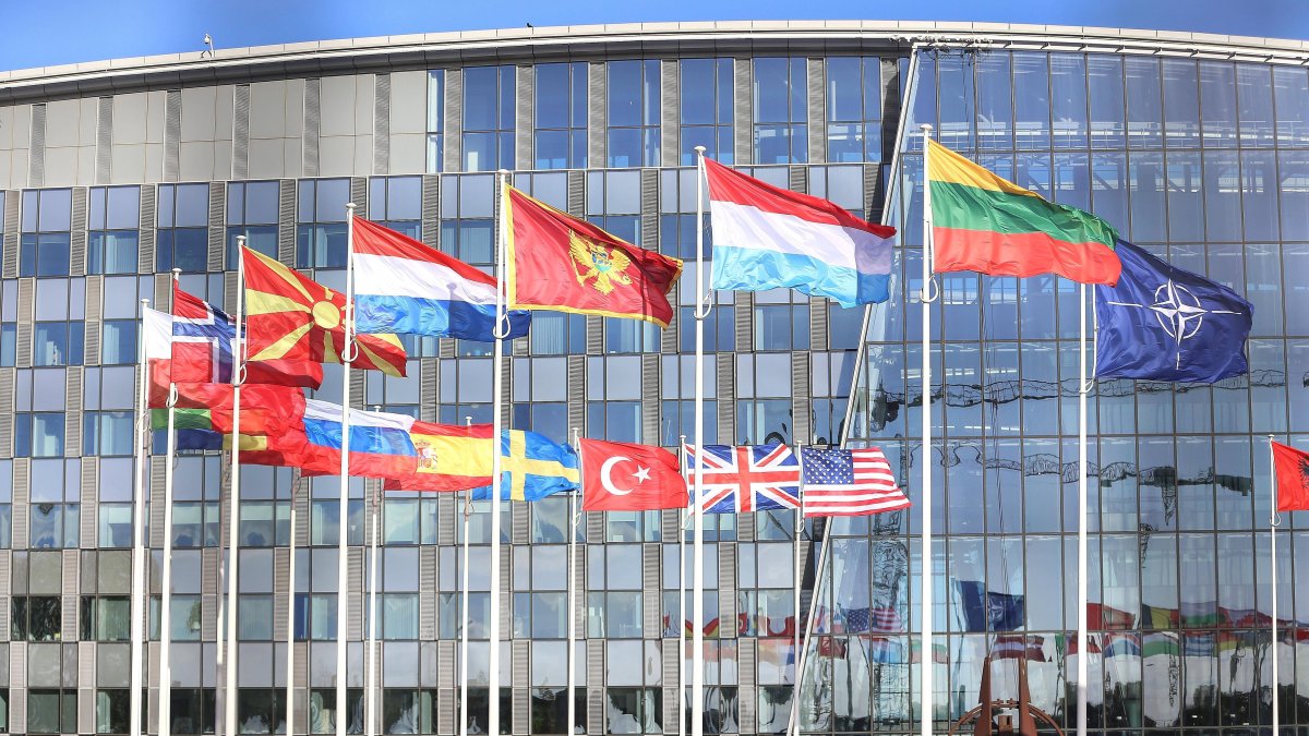 Flags of the member states in front of the NATO headquarters, Brussels, Belgium, Oct. 24, 2025. (Reuters Photo)