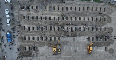 Graves are prepared for the 165 girl students and teachers who were killed as a result of an Israel-U.S. airstrike on a girls' school, Minab, Iran, March 3, 2026. (EPA Photo)