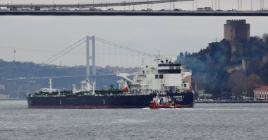 The Liberian-flagged crude oil tanker Europe I sails in the Bosporus, on its way to the Mediterranean Sea, Istanbul, Türkiye, Dec. 13, 2022. (Reuters Photo)