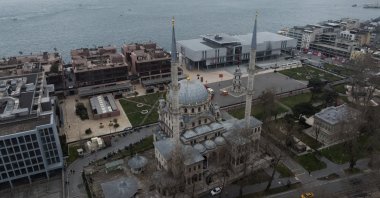 An aerial view shows Nusretiye Mosque in Tophane Square, an example of Ottoman Westernization-era architecture, Istanbul, Türkiye, March 3, 2026. (AA Photo)