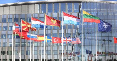 Flags of the member states in front of the NATO headquarters, Brussels, Belgium, Oct. 24, 2025. (Reuters Photo)