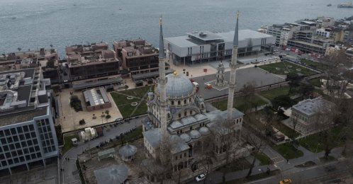 An aerial view shows Nusretiye Mosque in Tophane Square, an example of Ottoman Westernization-era architecture, Istanbul, Türkiye, March 3, 2026. (AA Photo)