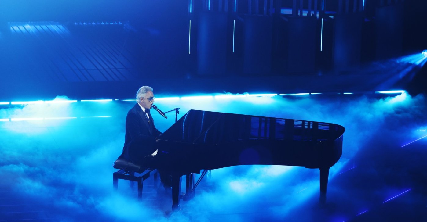 Andrea Bocelli attends the 76th Sanremo Music Festival 2026 at Teatro Ariston Sanremo, Sanremo, Italy, Feb. 28, 2026. (Getty Images Photo)