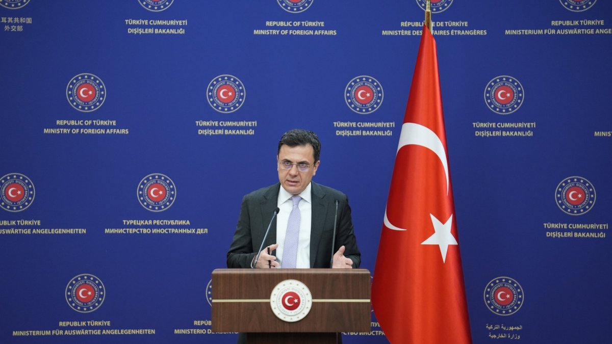 Foreign Ministry spokesman Öncü Keçeli speaks at a news conference in Ankara, March 3, 2024. (AA File Photo)