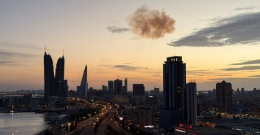 Smoke rises after an Iranian drone was intercepted over the Bahrain Financial Harbour towers, which house the Israeli Embassy, Manama, Bahrain, March 6, 2026. (Reuters Photo)