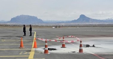 Debris of a drone at Nakhchivan International Airport,  Nakhchivan Autonomous Republic, Azerbaijan, March 5, 2026. (DHA Photo)