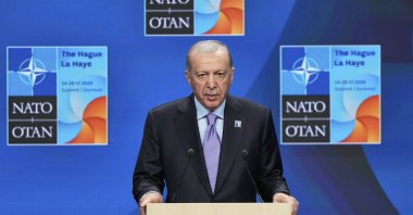 President Recep Tayyip Erdoğan speaks during a press conference after the plenary session at the NATO summit, The Hague, Netherlands, June 25, 2025. (AP Photo)