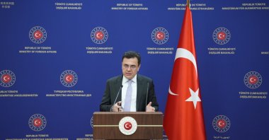 Foreign Ministry spokesman Öncü Keçeli speaks at a news conference in Ankara, March 3, 2024. (AA File Photo)
