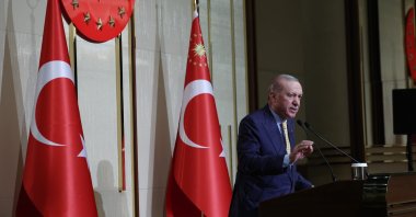 President Recep Tayyip Erdoğan speaks at an iftar with tradespeople in the capital Ankara, March 5, 2026. (IHA Photo)