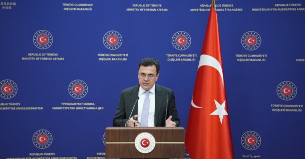 Foreign Ministry spokesman Öncü Keçeli speaks at a news conference in Ankara, March 3, 2024. (AA File Photo)