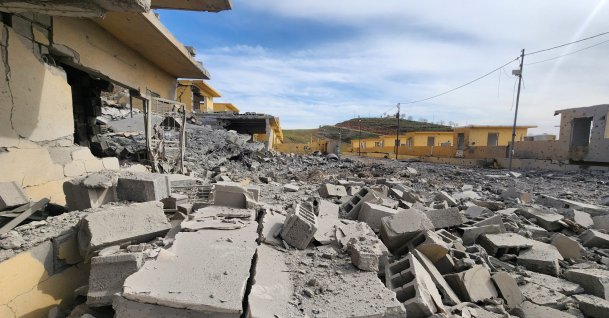 Rubble of destroyed buildings lies following, what the security sources say, a drone struck an arms depot in an attack on the headquarters of an Iranian Kurdish opposition group in which two fighters were wounded, amid the U.S.-Israeli conflict with Iran, in the town of Dekala in Iraq's KRG-held region, March 4, 2026. (Reuters Photo)
