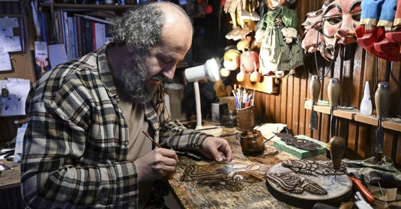 Turkish master puppeteer Cengiz Samsun works on a puppet, Istanbul, Türkiye, Feb. 24, 2026. (AA Photo)