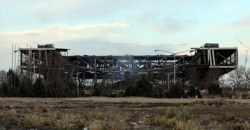 A photograph shows a heavily damaged building at Tehran's Azadi Sport Complex following a strike, March 5, 2026. (AFP Photo)