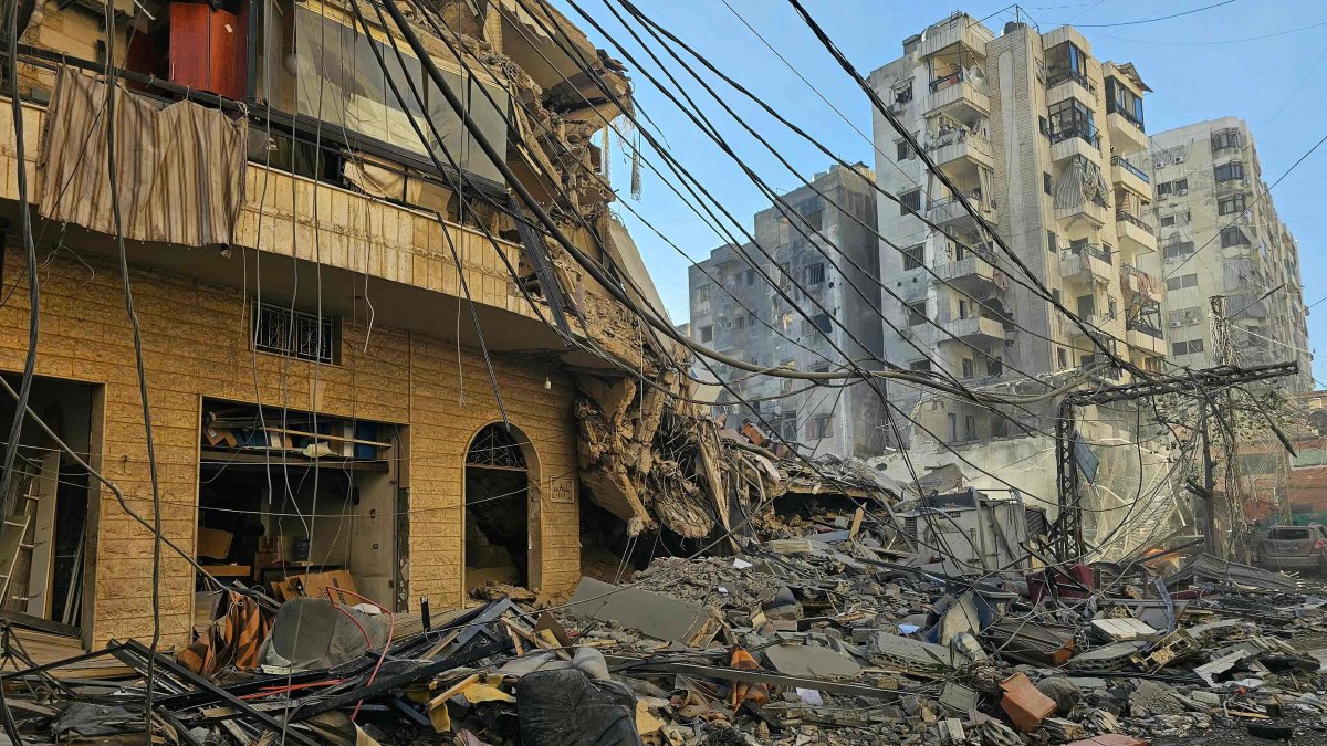 Rubble of destroyed buildings is pictured at the site of an Israeli airstrike that targeted Rweiss neighbourhood in southern suburbs, Beirut, Lebanon, March 8, 2026. (AFP Photo)