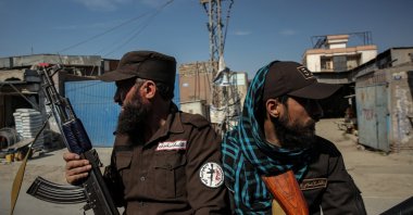 Taliban security officials stand guard at a checkpoint, Jalalabad, Nangarhar province, Afghanistan, March 3, 2026. (EPA Photo)