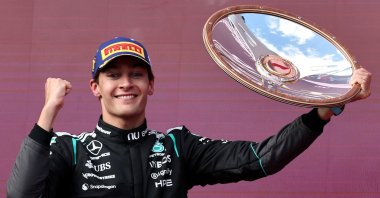 Mercedes' George Russell celebrates winning the Australian GP, Melbourne, Australia, March 8, 2026. (Reuters Photo)
