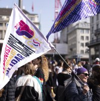 Women take part in a protest marking International Women’s Day, Zurich, Switzerland, March 7, 2026. (EPA Photo)