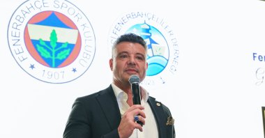 Fenerbahçe Club President Sadettin Saran speaks during an iftar organized by the Denizci Fenerbahçeliler Association, attended by Saran and board members, Istanbul, Türkiye, March 6, 2026. (AA Photo)
