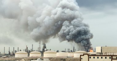 Smoke rises following a strike on the Bapco Oil Refinery, amid the U.S.-Israeli conflict with Iran, on Sitra Island, Bahrain, March 9, 2026. (Reuters Photo)