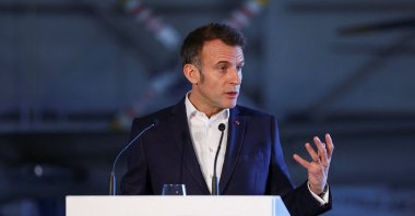 France's President Emmanuel Macron delivers remarks during a press conference at Paphos Military Base, Greek Cyprus, March 9, 2026. (AFP Photo)