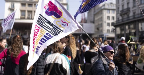 Women take part in a protest marking International Women’s Day, Zurich, Switzerland, March 7, 2026. (EPA Photo)