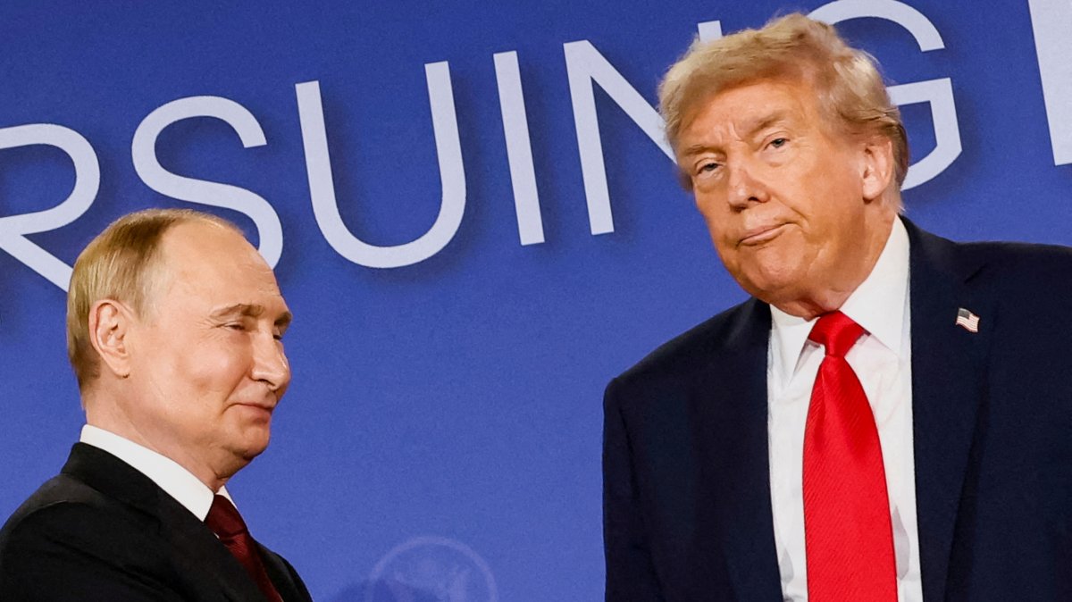U.S. President Donald Trump looks on next to Russian President Vladimir Putin during a press conference in Anchorage, Alaska, U.S., Aug. 15, 2025. (Reuters Photo)