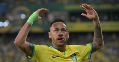 Brazil's forward Neymar gestures during the 2026 FIFA World Cup South American qualification football match between Brazil and Venezuela at the Arena Pantanal stadium, Cuiaba, Mato Grosso State, Brazil, Oct. 12, 2023. (AFP Photo)