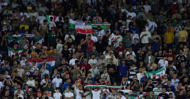 Iranian fans cheer prior to start of Iran and North Korea match during their Asian group A qualifier for 2026 World Cup, at Azadi Stadium, Tehran, Iran, June 10, 2025. (AP Photo)