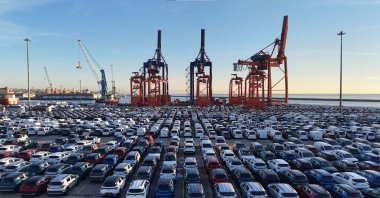 Imported cars are seen at the Haydarpaşa Port, Istanbul, Türkiye, Feb. 27, 2026. (IHA Photo)